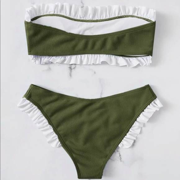 Frill Trim Ribbed Bandeau With High Leg Bikini - Picture 2 of 2